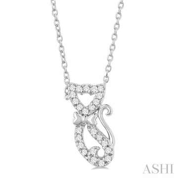 1/10 Ctw Cat Shape Petite Single Cut Diamond Fashion Pendant With Chain in 10K White Gold